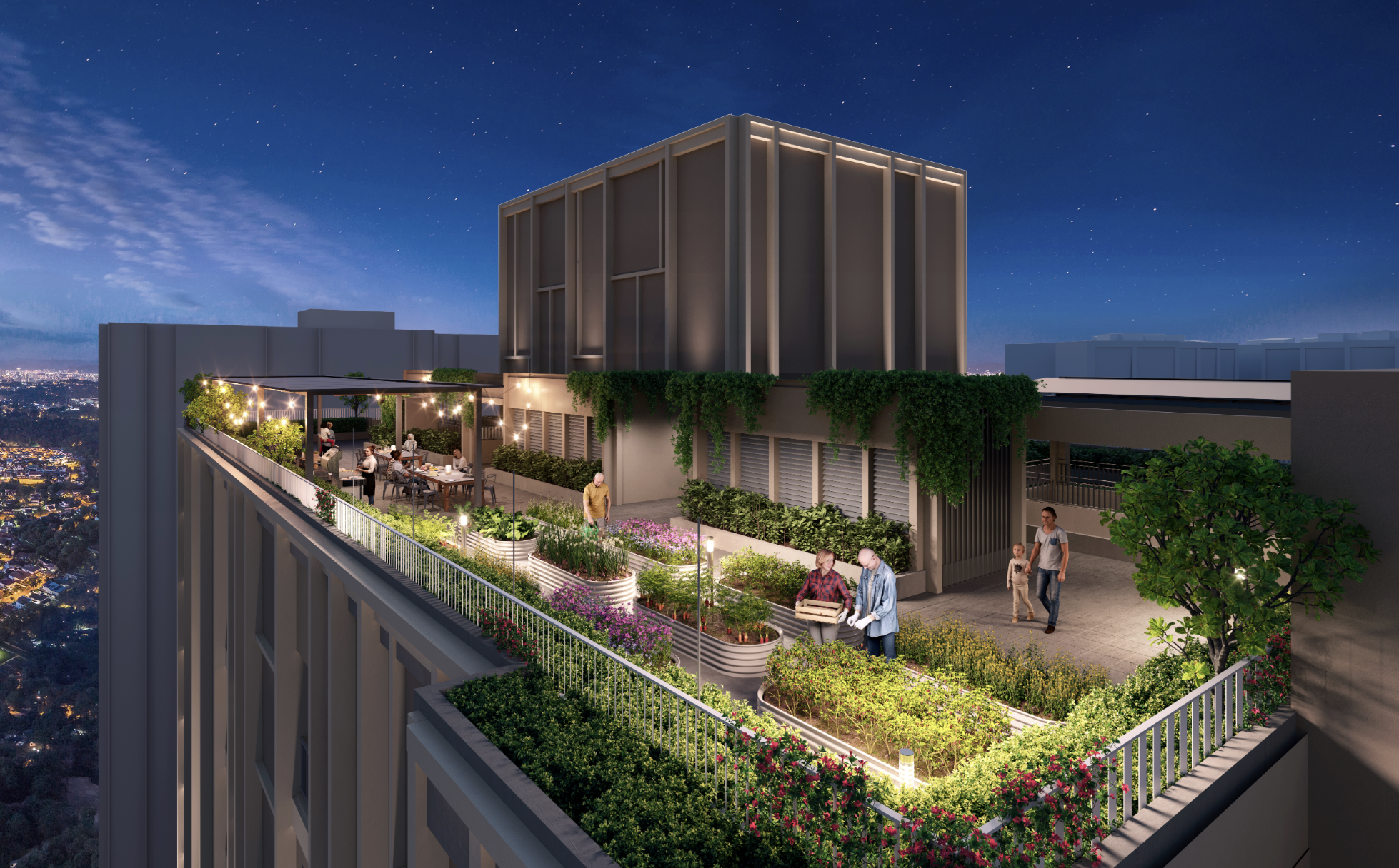 Herbs Haven — the rooftop culinary herb garden at The Aldenz with raised planting beds